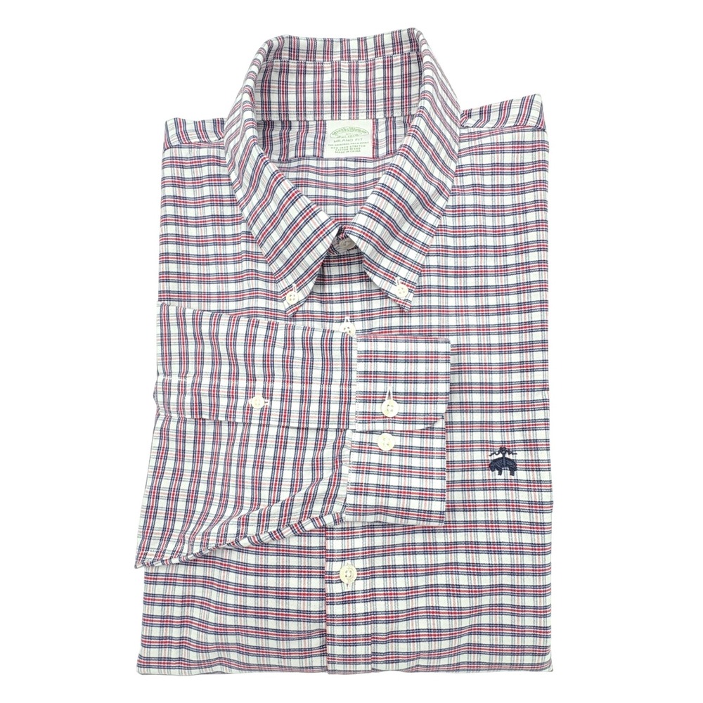 Brooks Brothers Milano Fit Men's XL Check Plaid Non-Iron Stretch‎ Cotton Shirt